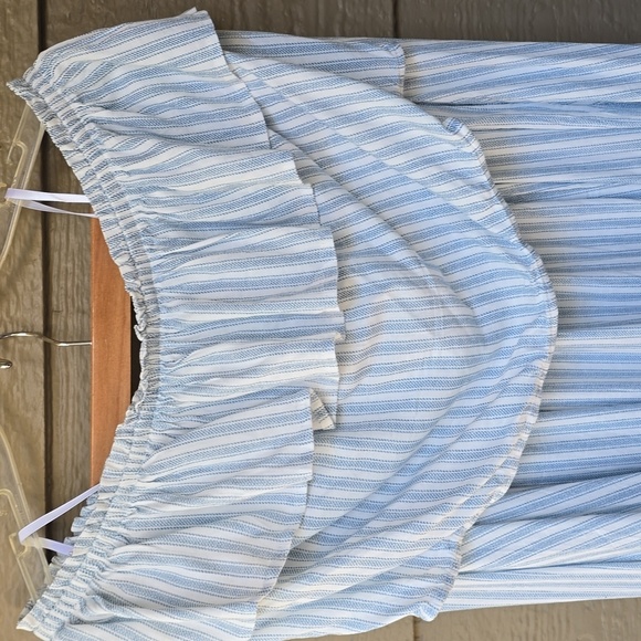 Torrid Tea length Rayon Slub Ruffle Top Skirt Set Sunday Stripe Cloud Dancer - Picture 7 of 14